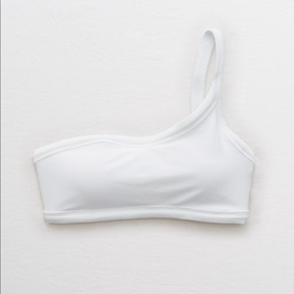 Aerie White One Shoulder Bandeau Bikini Top